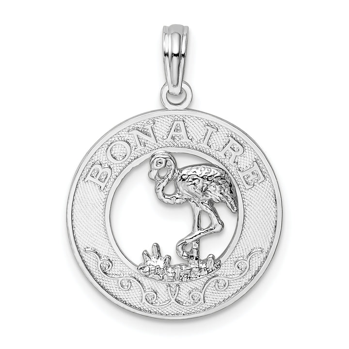 Sterling Silver Bonaire Circle Flamingo Pendant