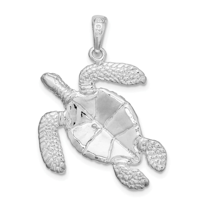 Sterling Silver Large Swimming Sea Turtle Pendant