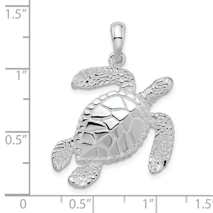 Sterling Silver Large Swimming Sea Turtle Pendant