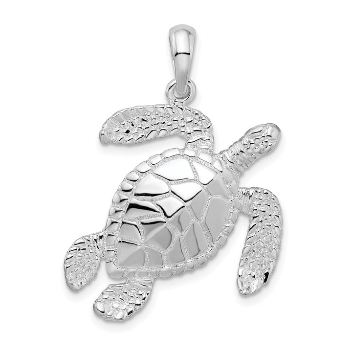 Sterling Silver Large Swimming Sea Turtle Pendant