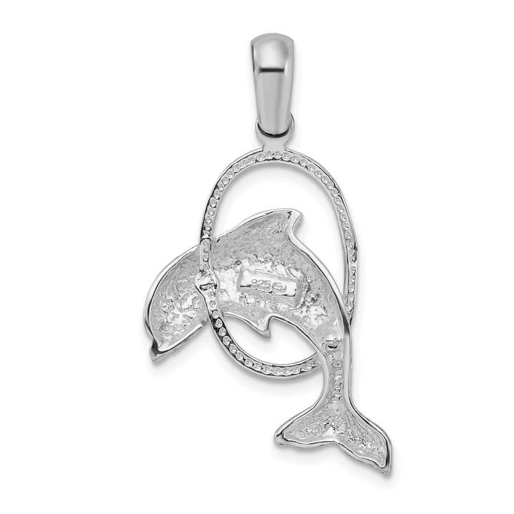 Sterling Silver Dolphin Jumping Thru Hoop Pendant