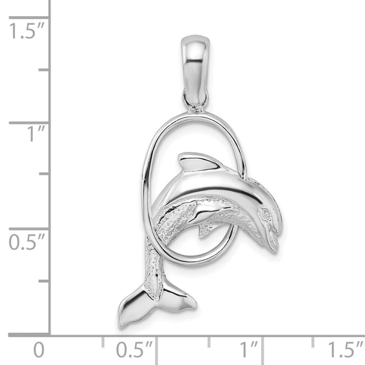 Sterling Silver Dolphin Jumping Thru Hoop Pendant