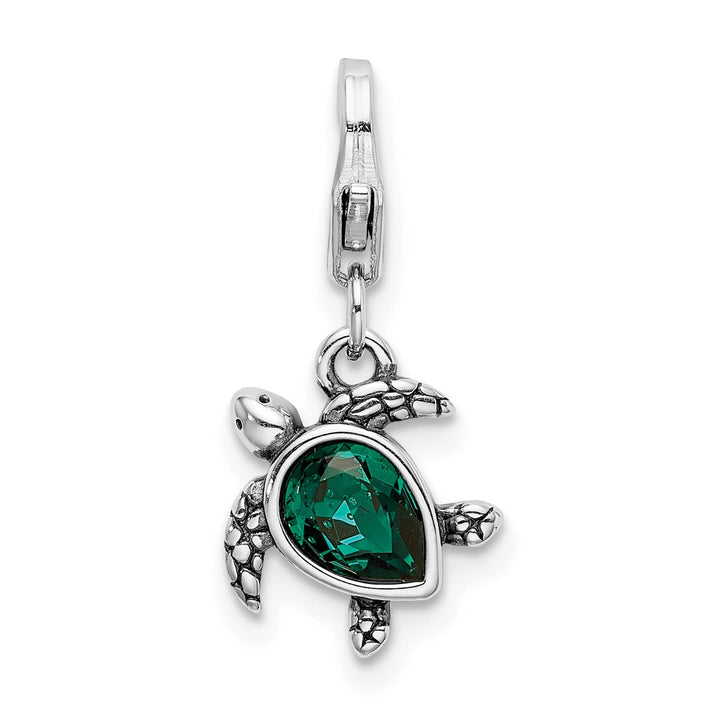 Sterling Silver 3-D Green Crystal Turtle Charm
