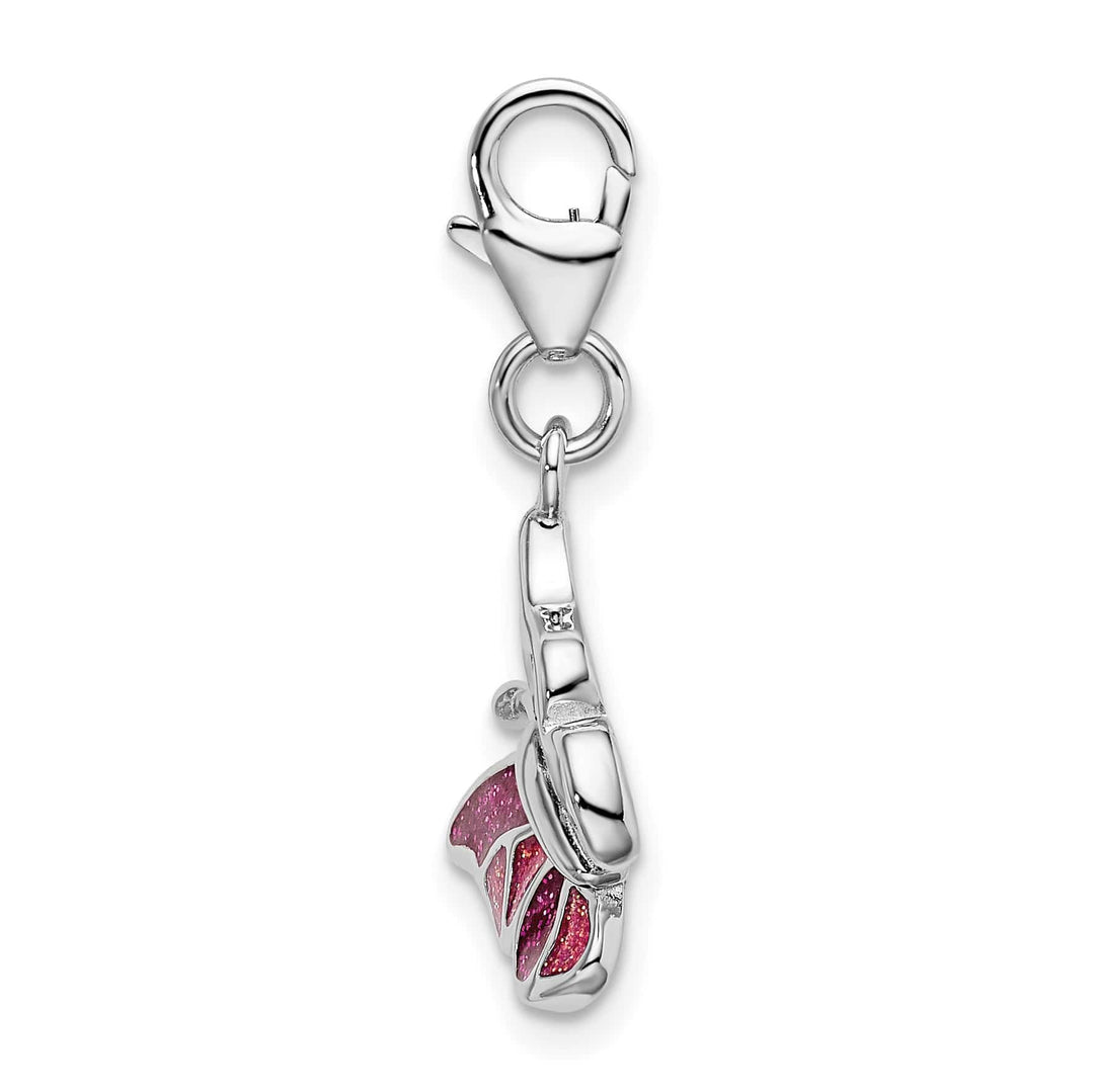 Sterling Silver Pink and White Enameled Butterfly Charm