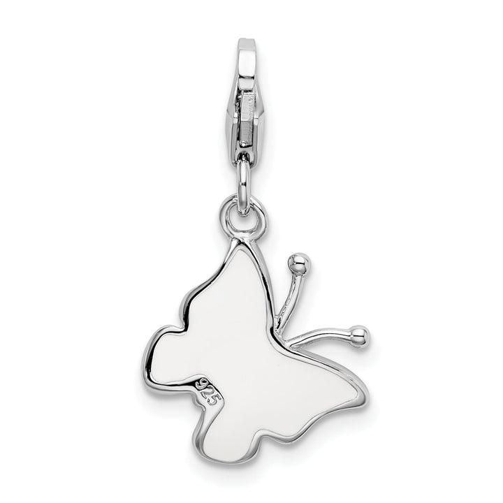 Sterling Silver Pink and White Enameled Butterfly Charm