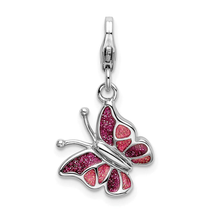 Sterling Silver Pink and White Enameled Butterfly Charm