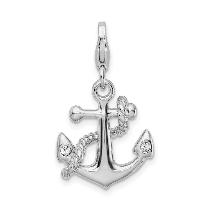 Sterling Silver 3-D Enameled Swarovski Crystal Anchor Charm
