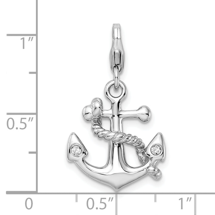 Sterling Silver 3-D Enameled Swarovski Crystal Anchor Charm