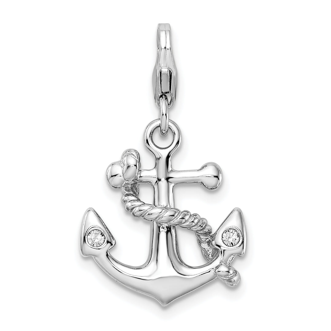Sterling Silver 3-D Enameled Swarovski Crystal Anchor Charm