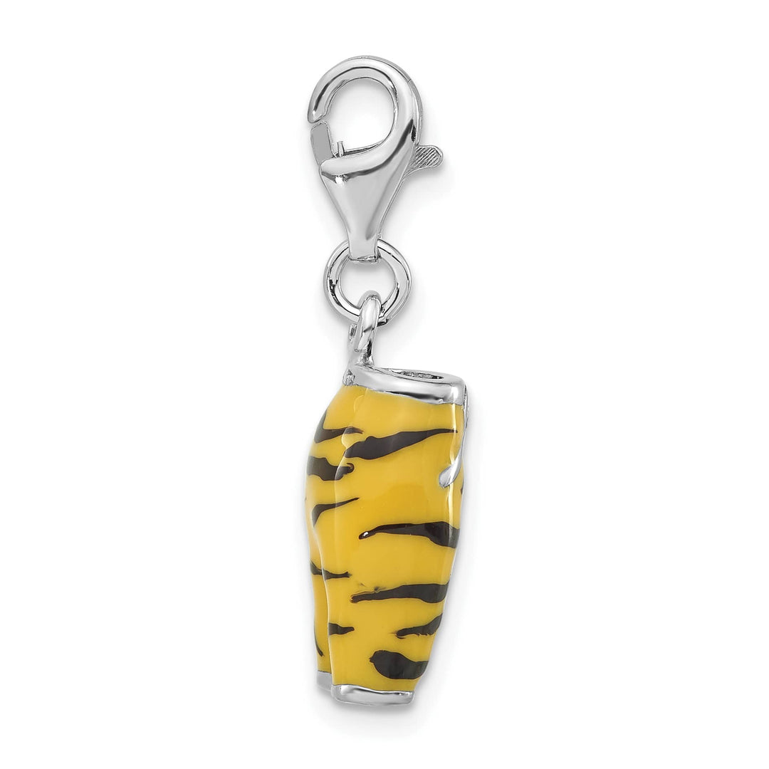 Sterling Silver 3-D CZ Yellow/Black Enamel Tiger Pants Charm