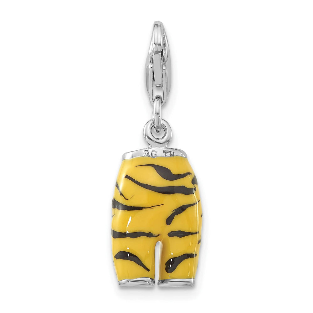 Sterling Silver 3-D CZ Yellow/Black Enamel Tiger Pants Charm