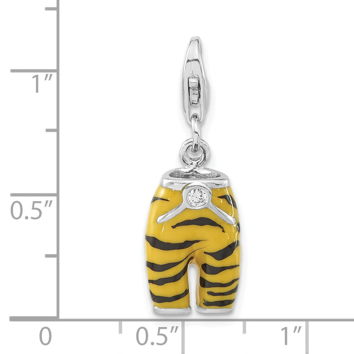 Sterling Silver 3-D CZ Yellow/Black Enamel Tiger Pants Charm