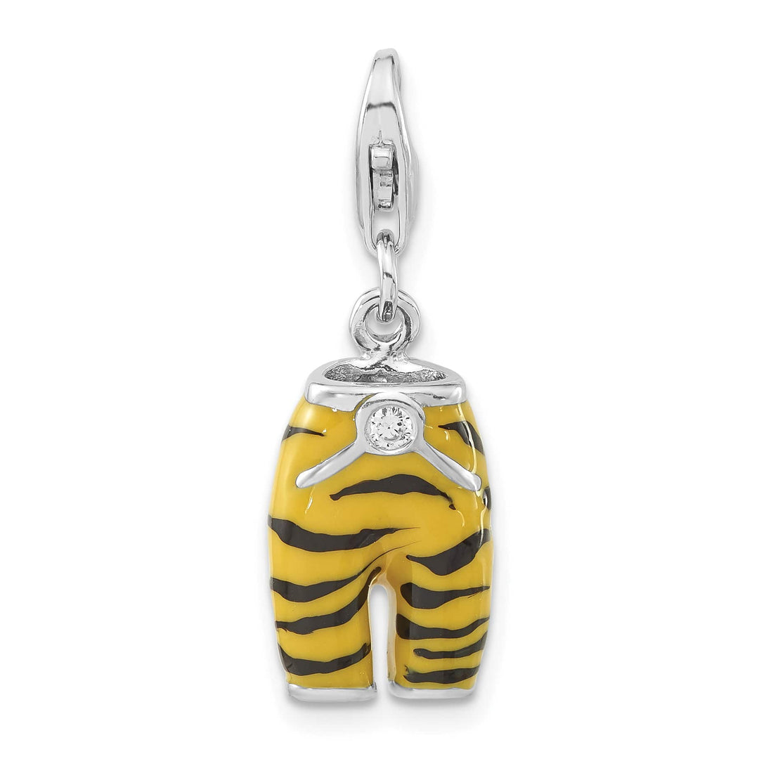 Sterling Silver 3-D CZ Yellow/Black Enamel Tiger Pants Charm