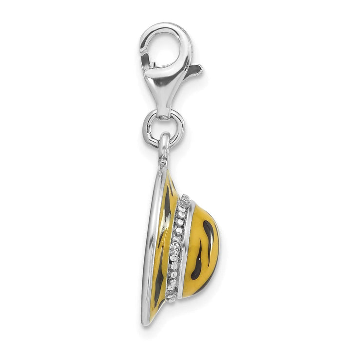 Sterling Silver 3-D CZ Yellow/Black Enamel Tiger Hat Charm