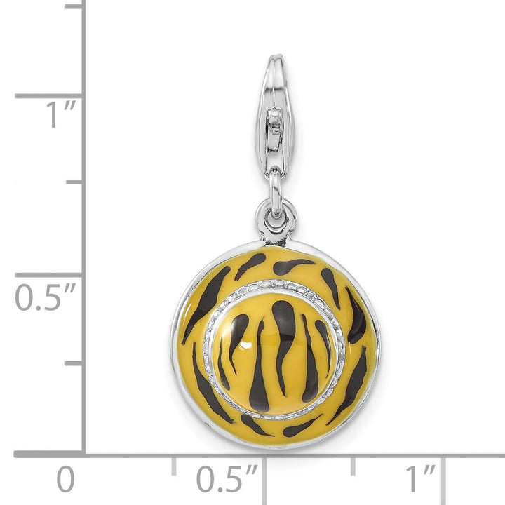 Sterling Silver 3-D CZ Yellow/Black Enamel Tiger Hat Charm