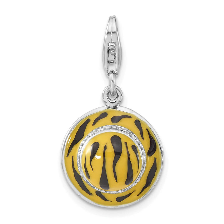 Sterling Silver 3-D CZ Yellow/Black Enamel Tiger Hat Charm