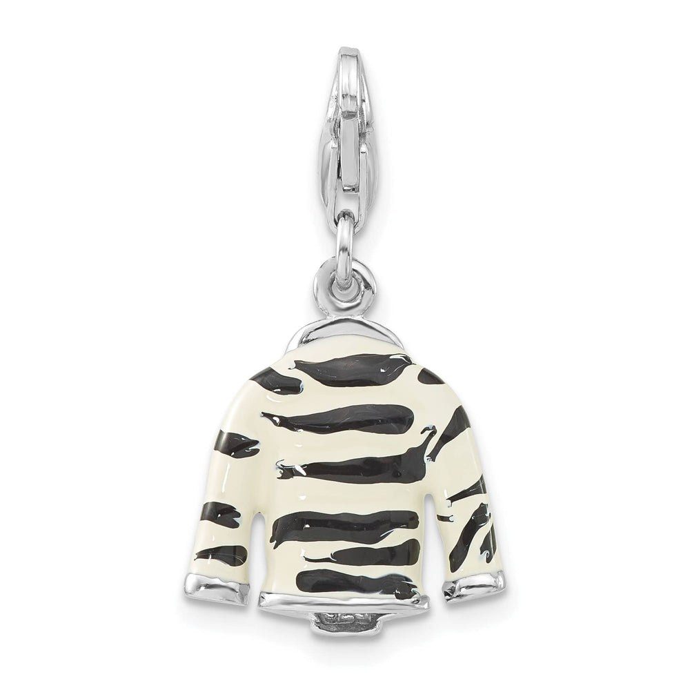Sterling Silver 3-D CZ & Black/White Enamel Zebra Jacket Charm