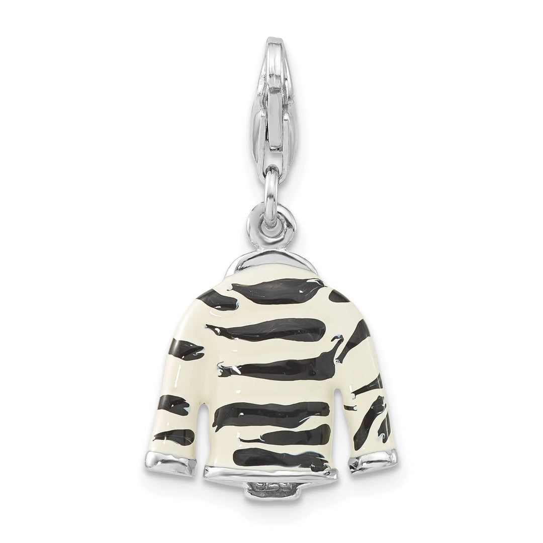 Sterling Silver 3-D CZ & Black/White Enamel Zebra Jacket Charm