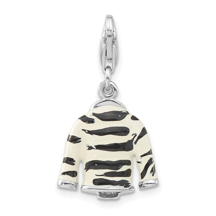 Sterling Silver 3-D CZ & Black/White Enamel Zebra Jacket Charm
