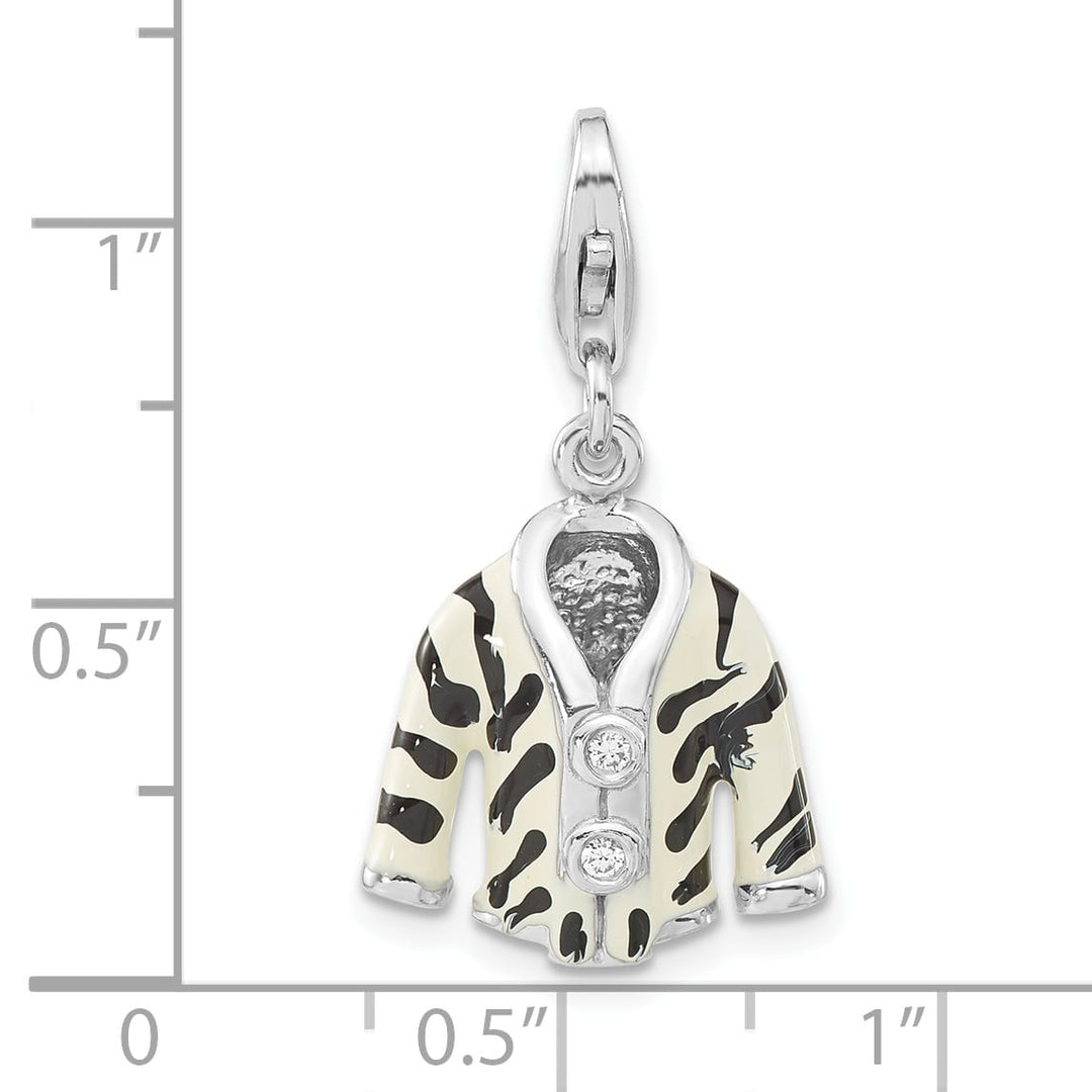Sterling Silver 3-D CZ & Black/White Enamel Zebra Jacket Charm