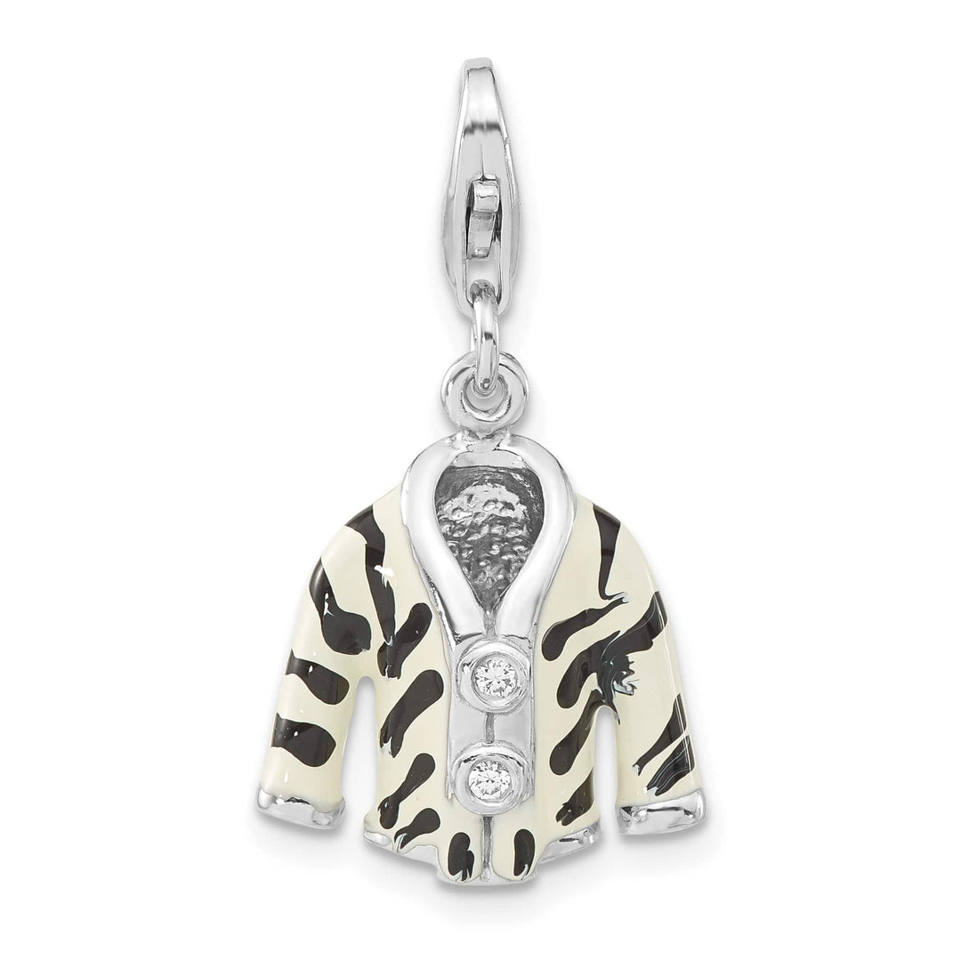 Sterling Silver 3-D CZ & Black/White Enamel Zebra Jacket Charm