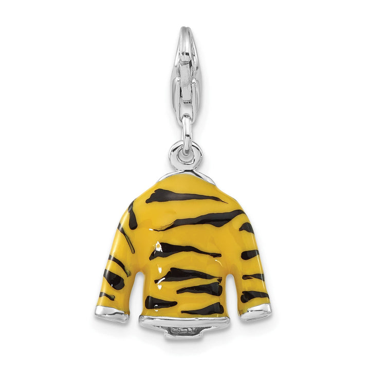 Sterling Silver 3-D CZ & Black/Yellow Enamel Tiger Jacket Charm