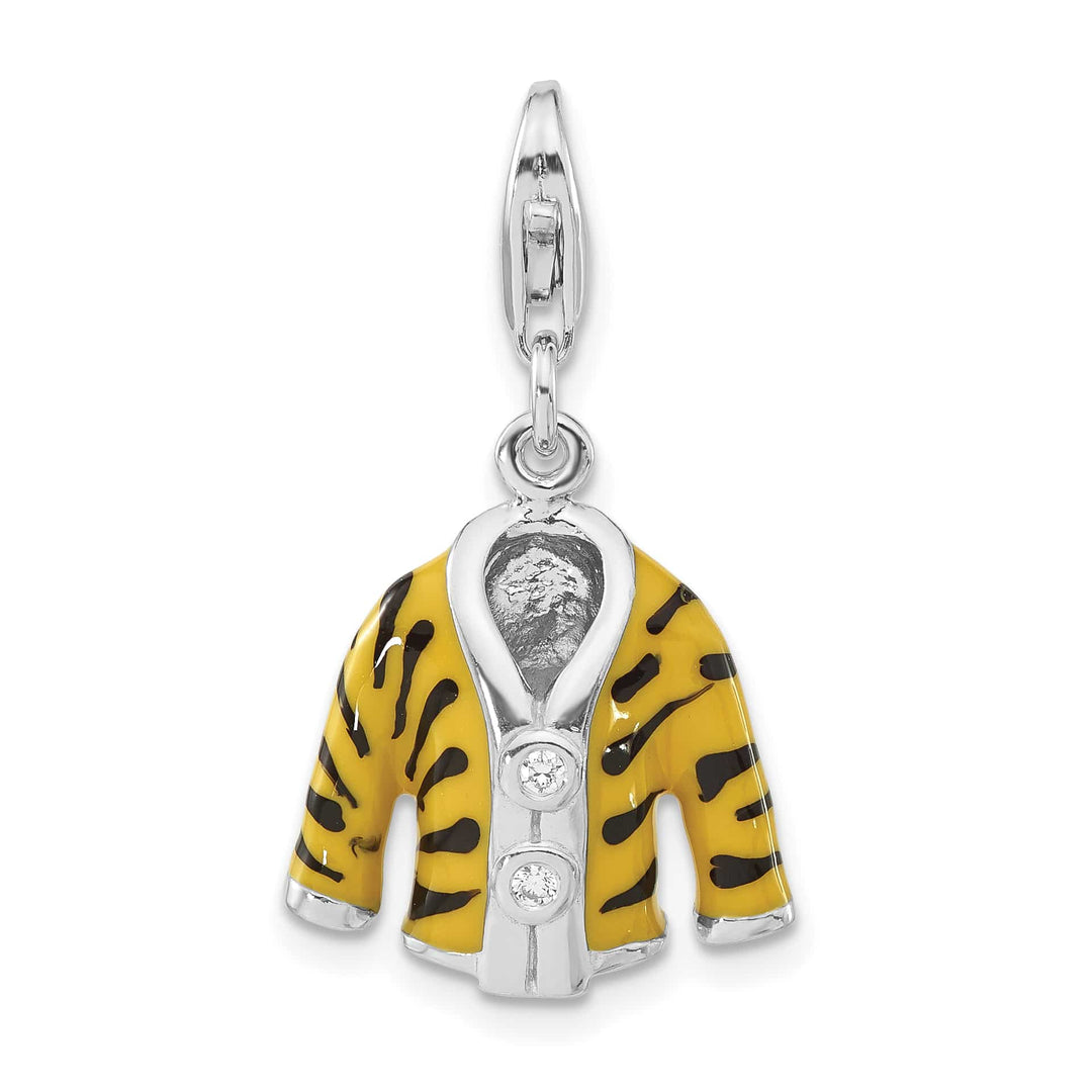 Sterling Silver 3-D CZ & Black/Yellow Enamel Tiger Jacket Charm