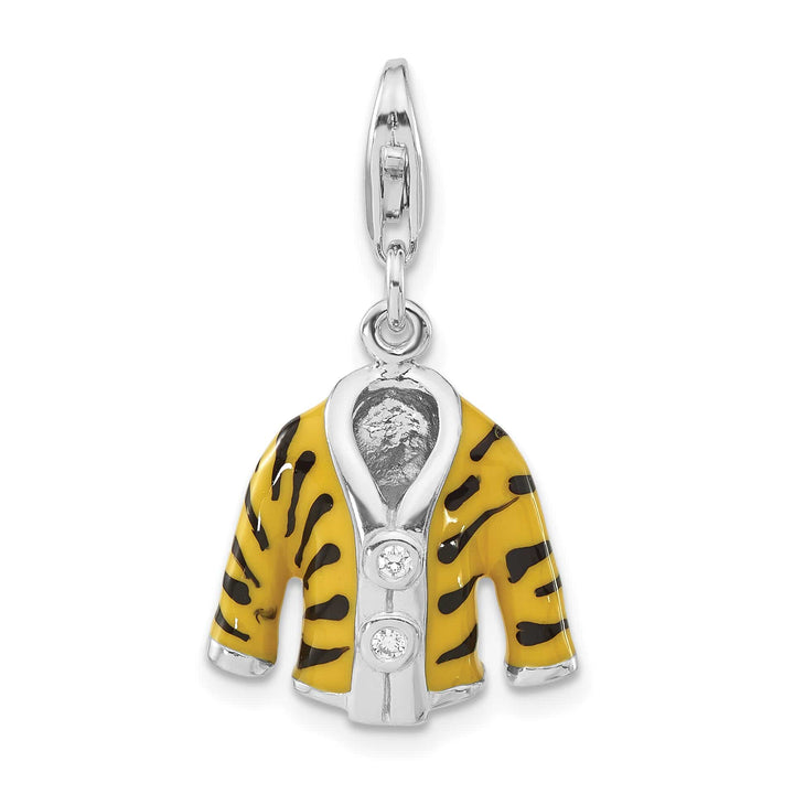 Sterling Silver 3-D CZ & Black/Yellow Enamel Tiger Jacket Charm