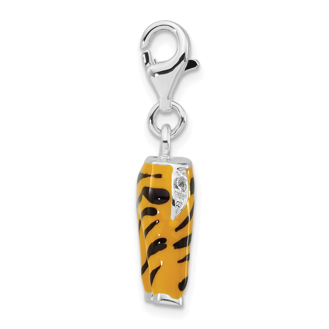 Sterling Silver 3-D CZ & Black/Yellow Enamel Tiger Pants Charm