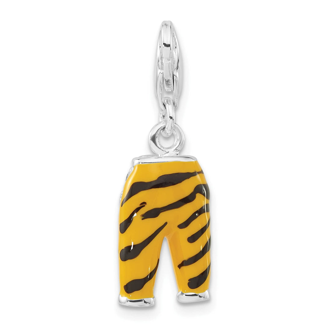Sterling Silver 3-D CZ & Black/Yellow Enamel Tiger Pants Charm