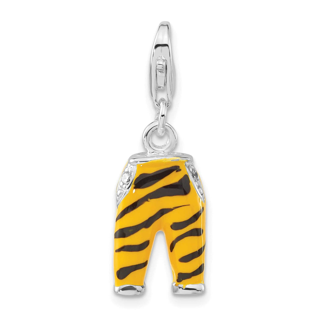 Sterling Silver 3-D CZ & Black/Yellow Enamel Tiger Pants Charm