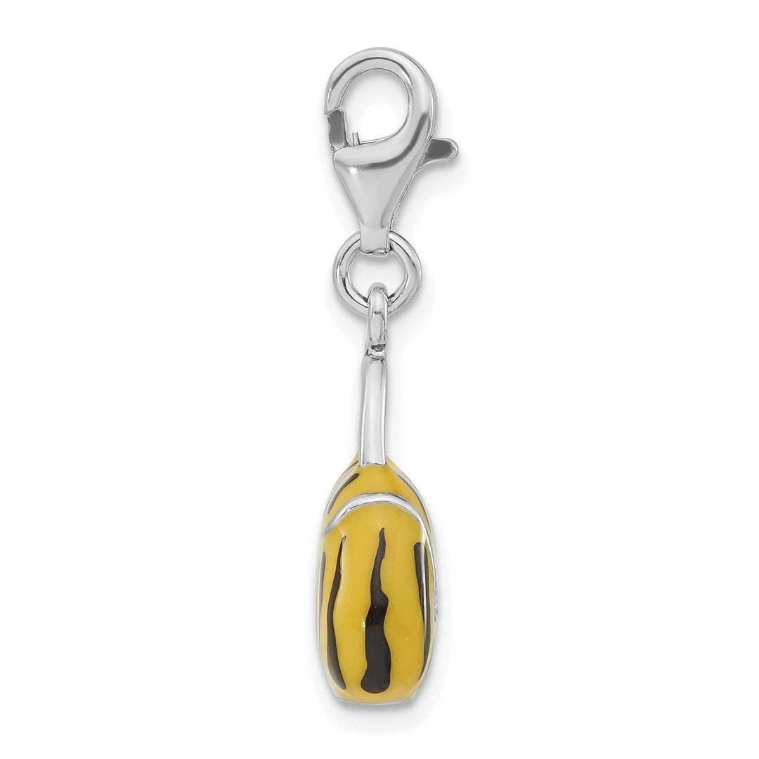 Sterling Silver 3-D CZ Yellow/Black Enamel Tiger Purse Charm