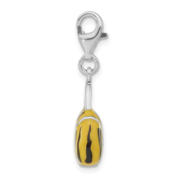 Sterling Silver 3-D CZ Yellow/Black Enamel Tiger Purse Charm