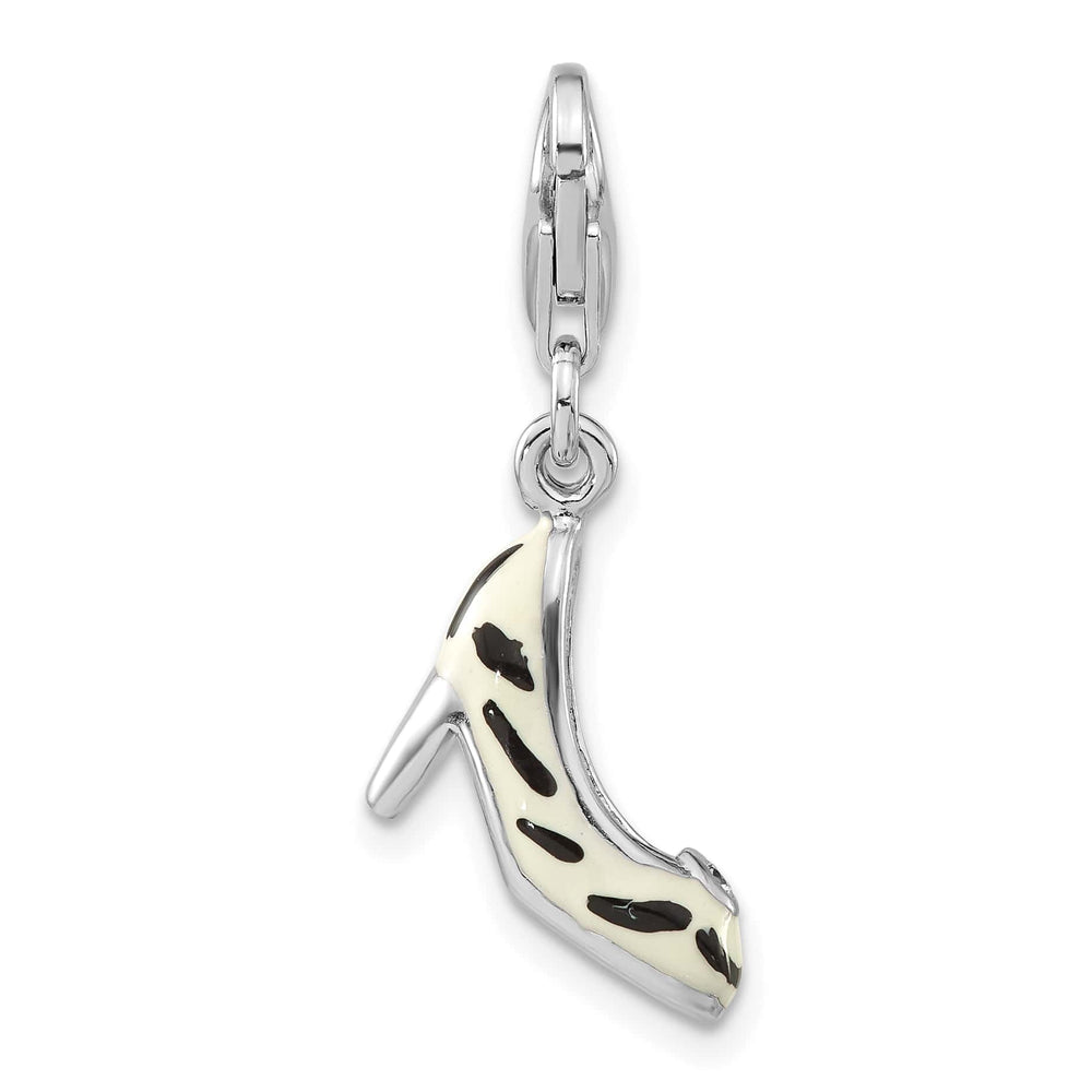 Sterling Silver 3-D CZ Enamel Zebra High Heel Charm