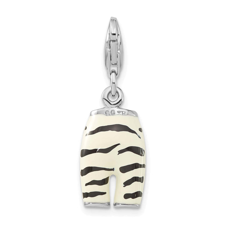 Sterling Silver 3-D CZ & Black/White Enamel Zebra Pants Charm