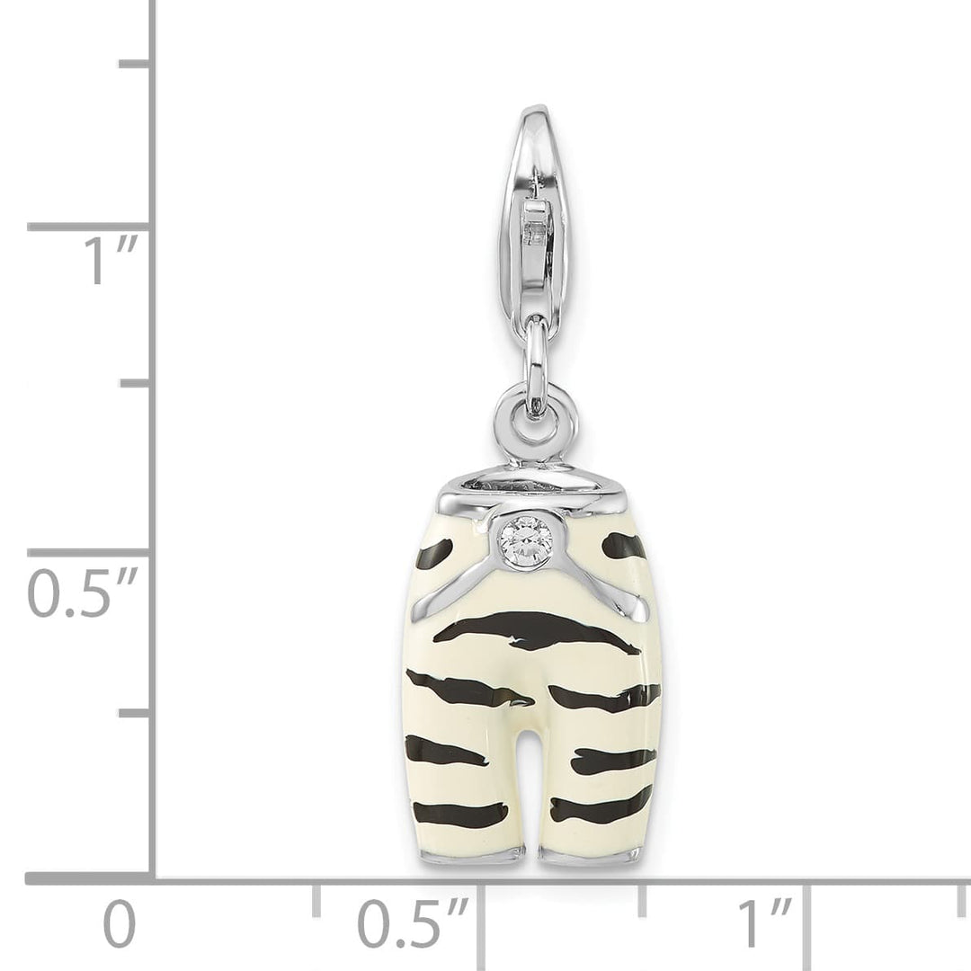 Sterling Silver 3-D CZ & Black/White Enamel Zebra Pants Charm