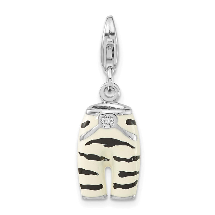 Sterling Silver 3-D CZ & Black/White Enamel Zebra Pants Charm