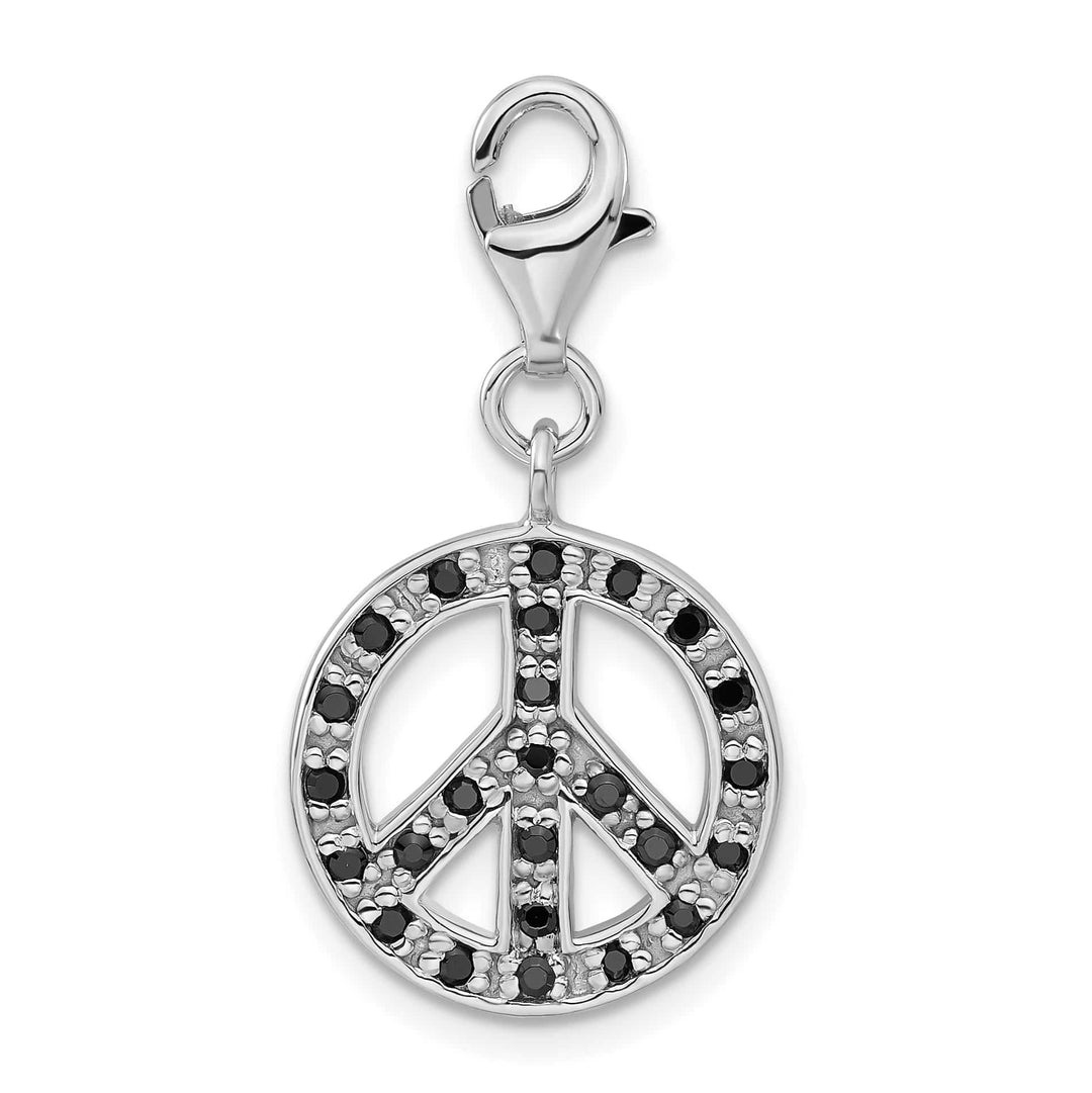 Sterling Silver Black CZ Peace Sign Charm