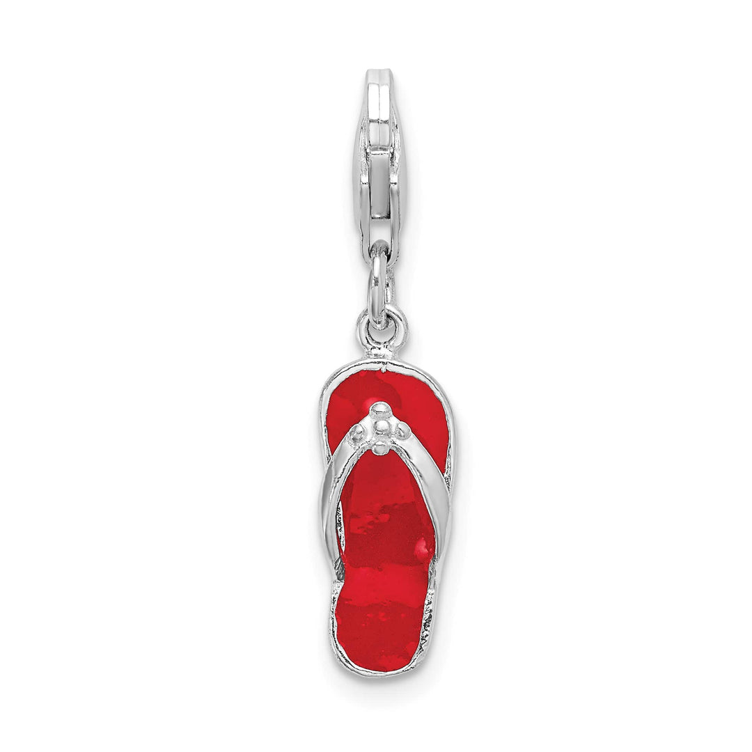 Sterling Silver 3-D Red Enameled Sandal Charm