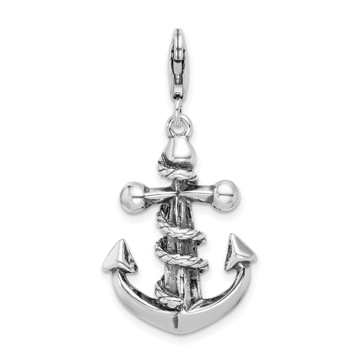 Sterling Silver 3-D Antiqued Anchor and Rope Charm