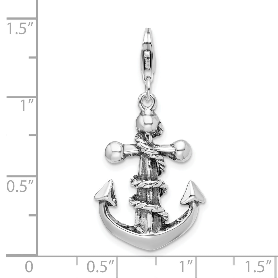 Sterling Silver 3-D Antiqued Anchor and Rope Charm