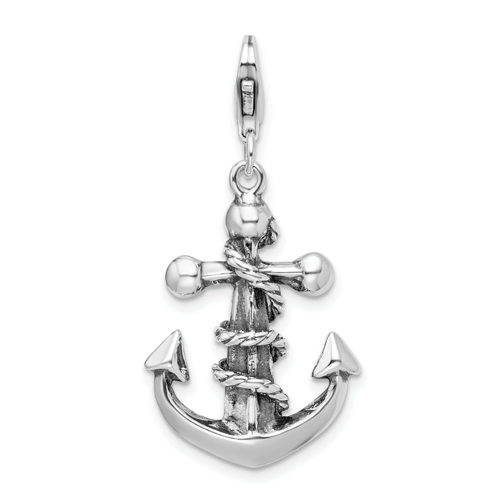 Sterling Silver 3-D Antiqued Anchor and Rope Charm