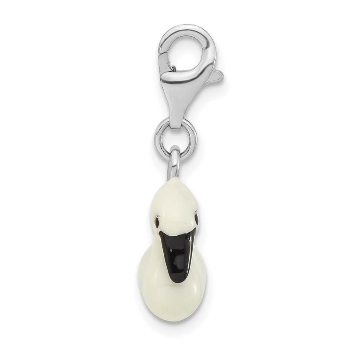 Sterling Silver 3-D Enameled White Swan Charm