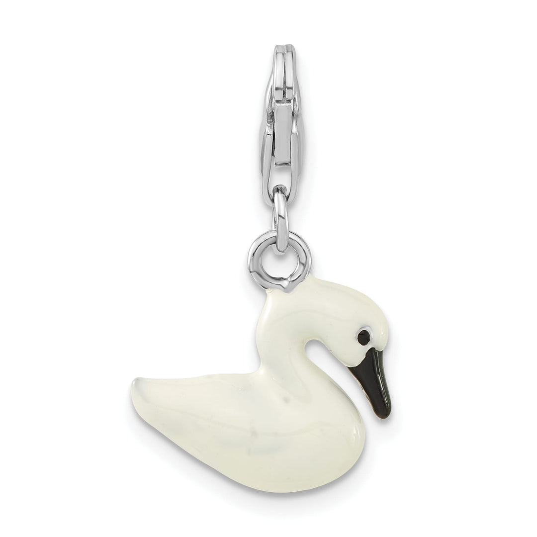 Sterling Silver 3-D Enameled White Swan Charm