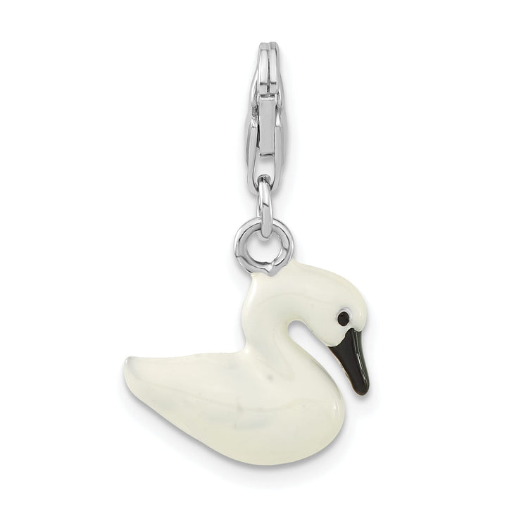 Sterling Silver 3-D Enameled White Swan Charm