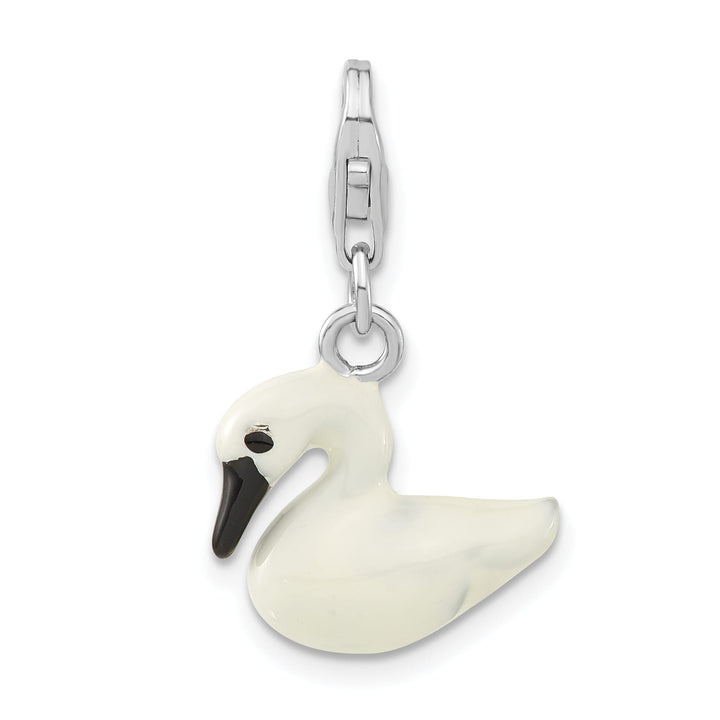 Sterling Silver 3-D Enameled White Swan Charm