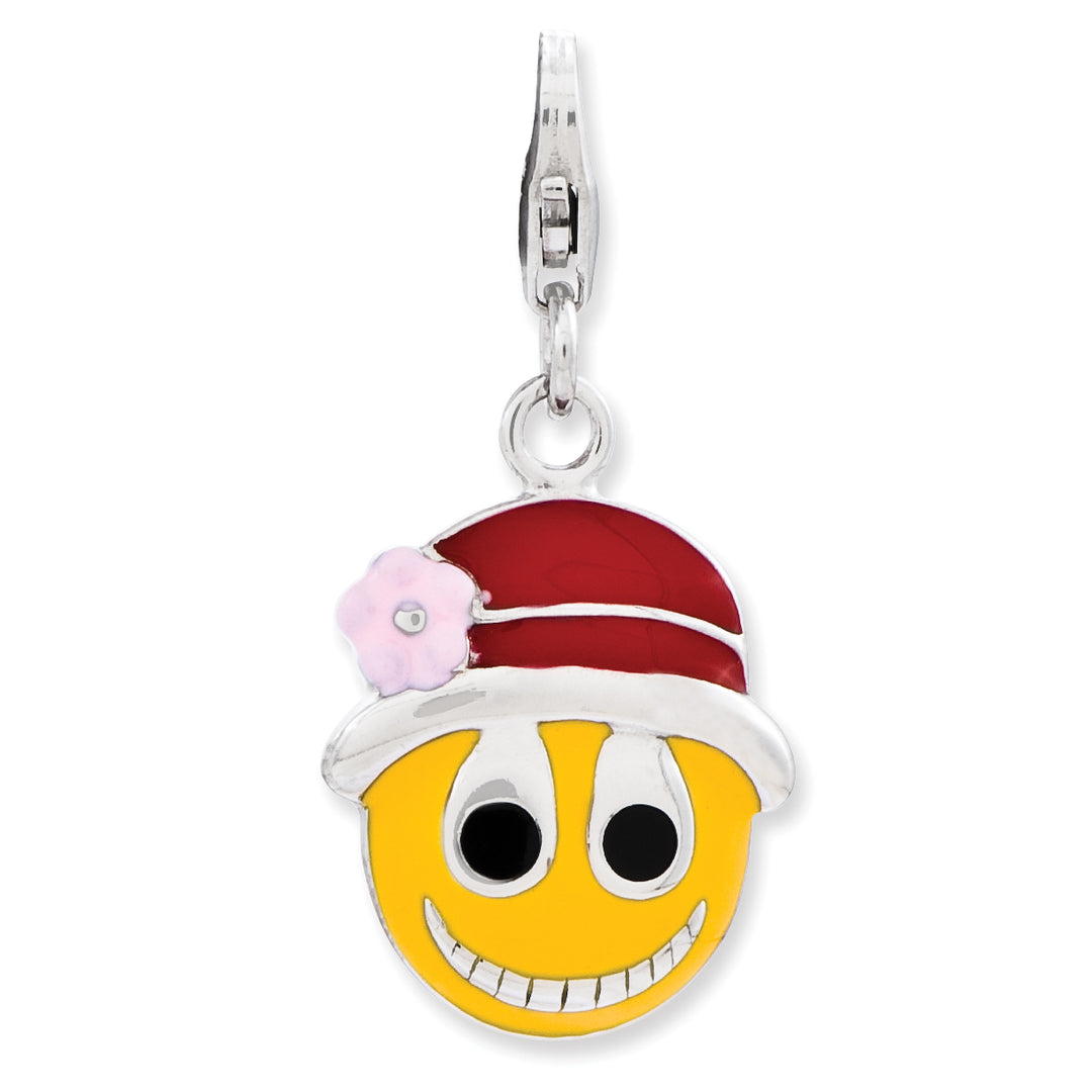 Sterling Silver Enameled Face with Flower Hat Charm