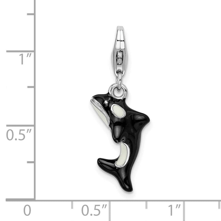 Sterling Silver 3-D Enameled Orca Whale Charm