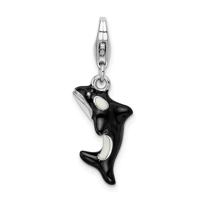 Sterling Silver 3-D Enameled Orca Whale Charm