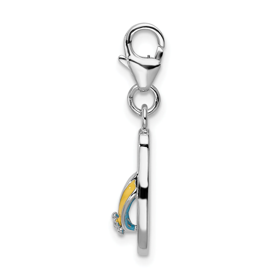 Sterling Silver 3-D Enameled Flower Flip Flop Charm